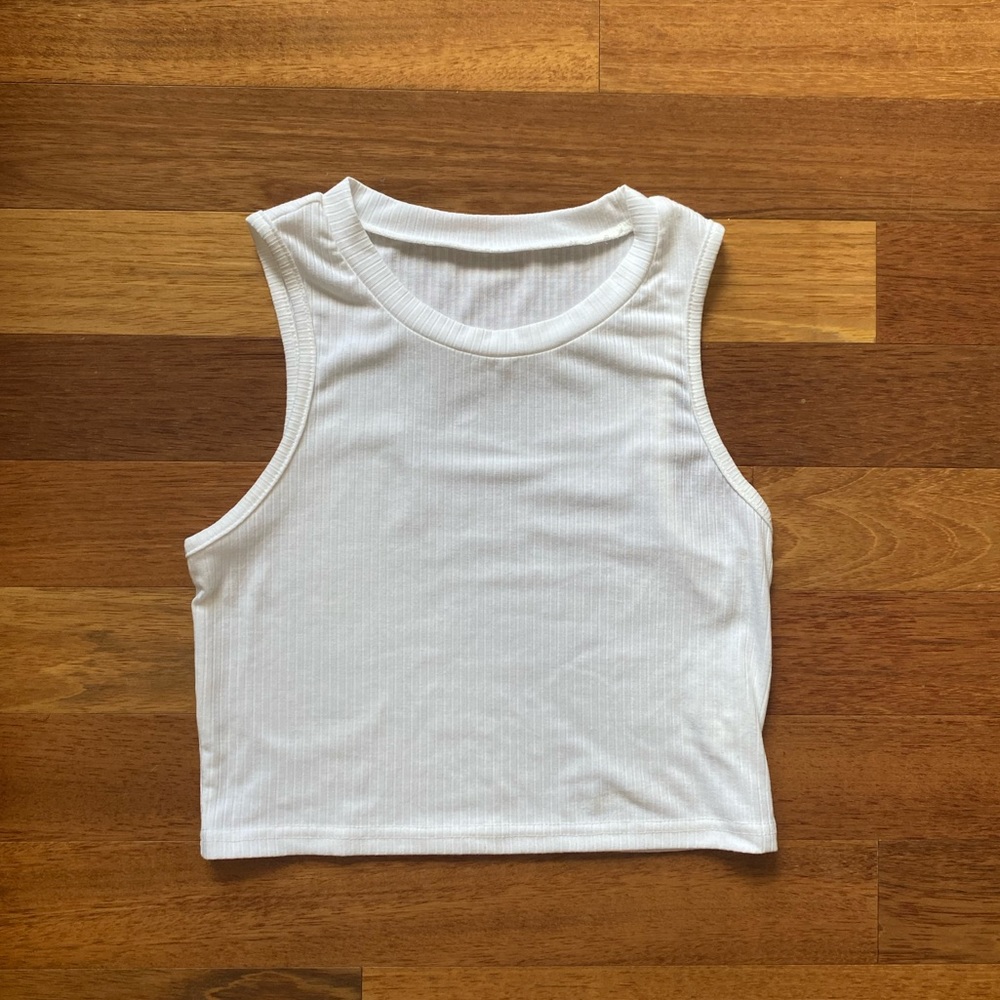 white knit ribbed racerback basic crop top